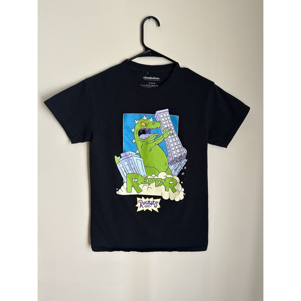 Nickelodeon Rugrats Reptar Graphic T-Shirt Mens Medium Black 90s Cartoon Tee